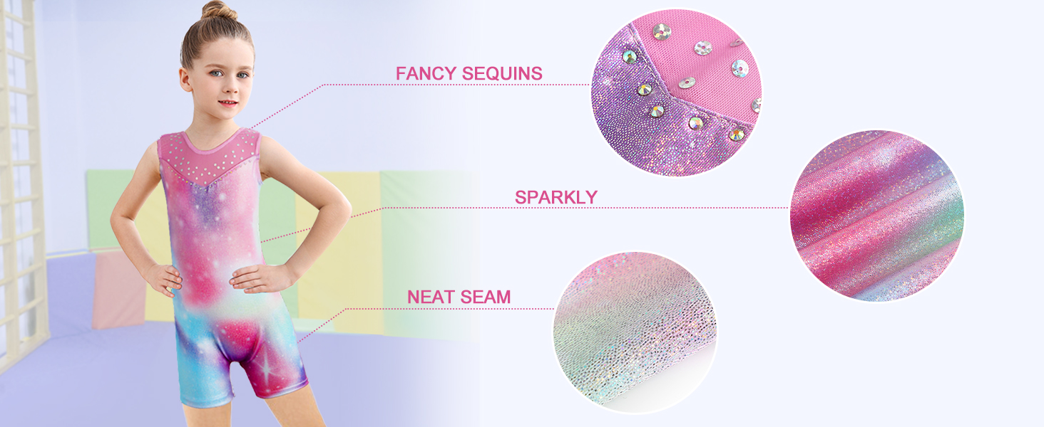 XiaoMoSha Girls Gymnastics Leotards Sleeveless Gradient Color Sparkly Leotards for 2-10 Years