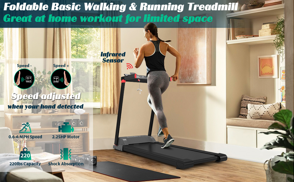 Folding Treadmill for Small Space with Infrared Induction