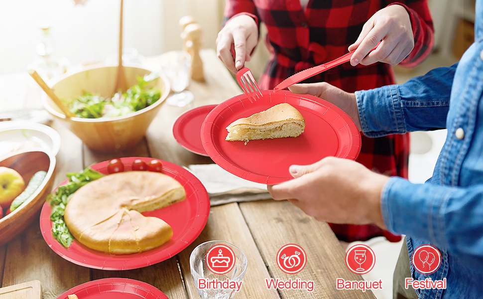 Qiaozeng Party Plates and Cups and Napkins Sets with Knives