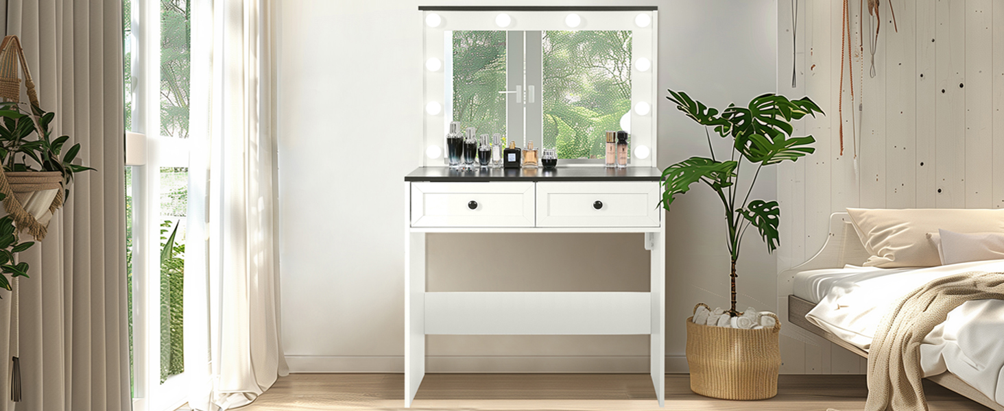 elifine Vanity with Lighted Mirror 31.5'' Farmhouse