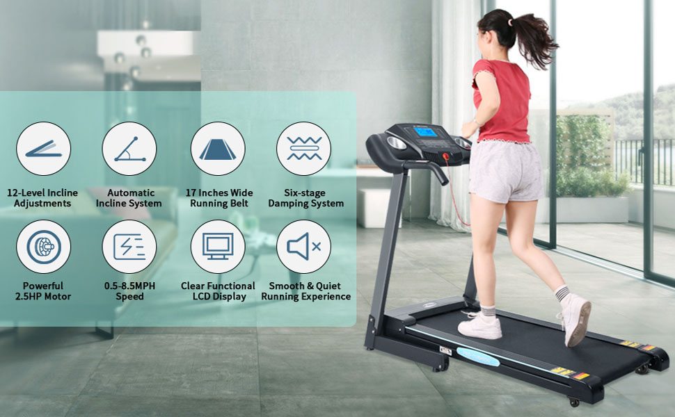 Automatic Incline Treadmill 12Levels Treadmills Foladable