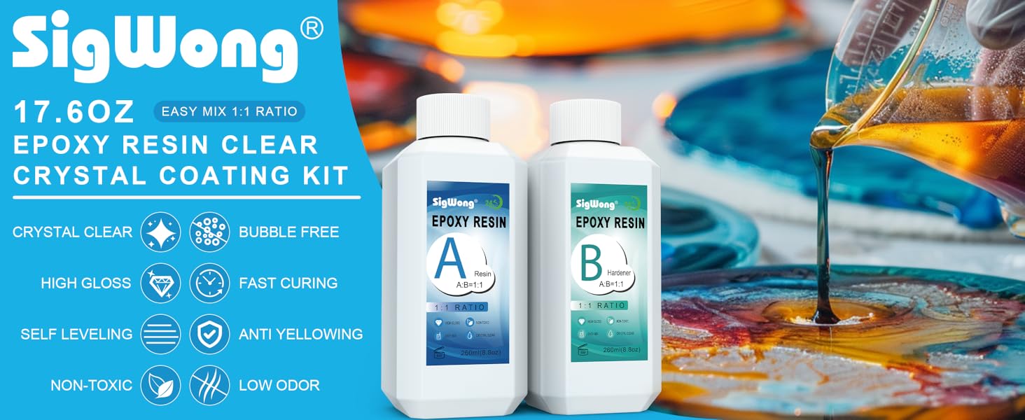 SigWong Epoxy Resin Clear Crystal Coating Kit 541g/520ml 2 Part