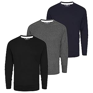 3 Pack Long Sleeve T-Shirts - Black / Charcoal / Navy