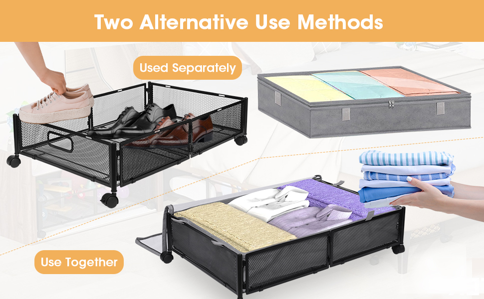 MQ Under Bed Storage with Wheels, Foldable Rolling Under