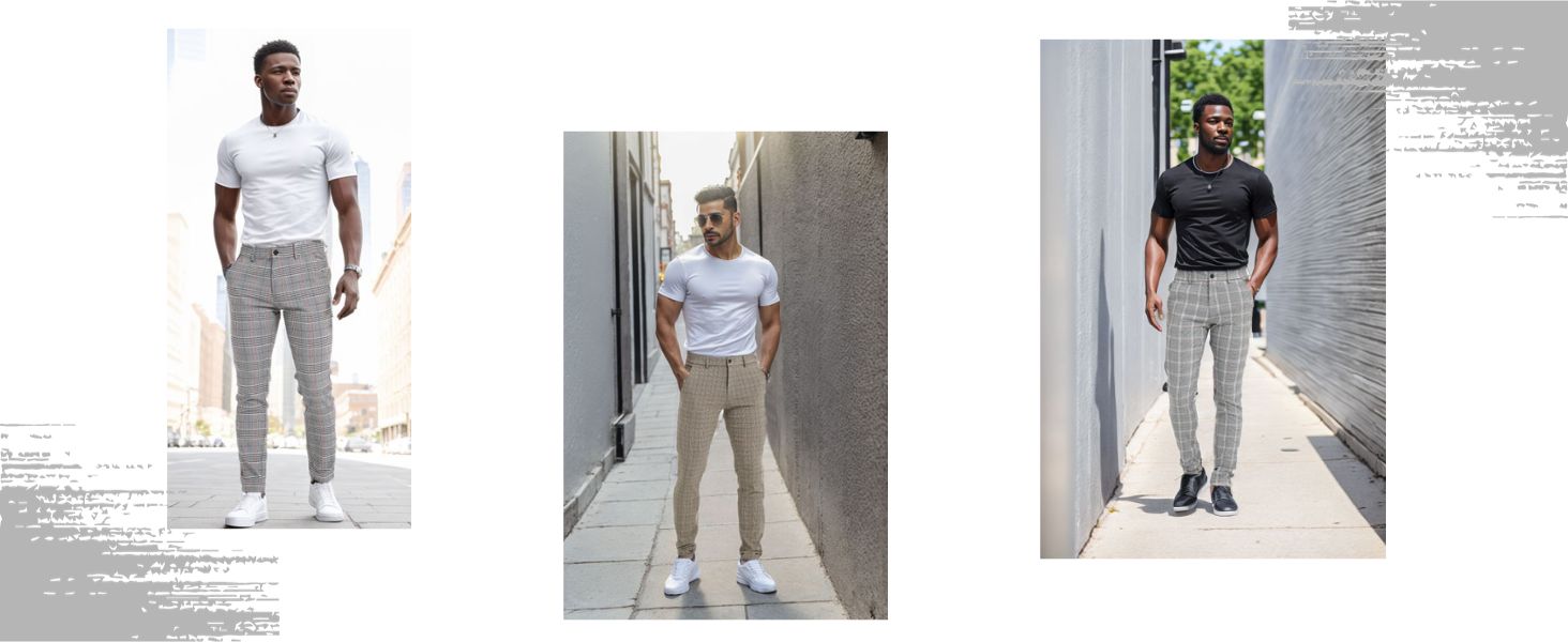 plaid and plain mens pants
