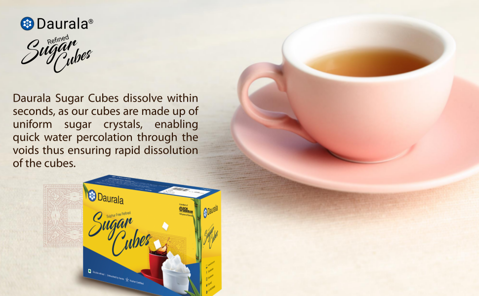 Daurala White Sugar Cubes 2 Kg (480 Cubes) Sulphur Free, Quick