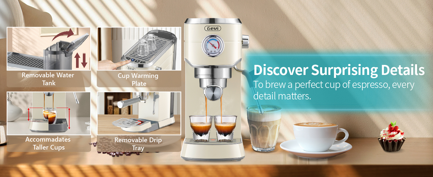 Gevi Espresso Machine 20 Bar with Grinder，Professional