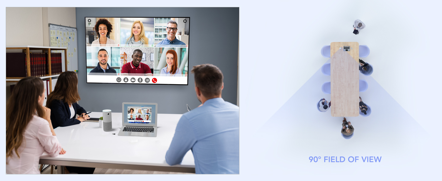 a man is sitting at a desk with a laptop and video conference on the screen.