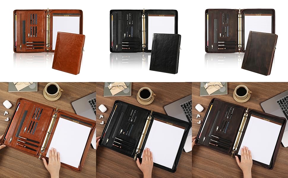GZRHKJ Genuine Leather 3 Ring Binder Portfolio,11"×14