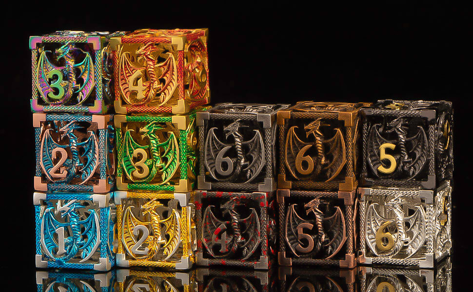 KERWELLSI Metal Hollow DND Dice Set with Box, RPG D&D