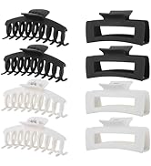LuSeren 8 Pack White and Black Hair Clips for Women 4.3 Inch Large Hair Claw Clips for Women Thin...