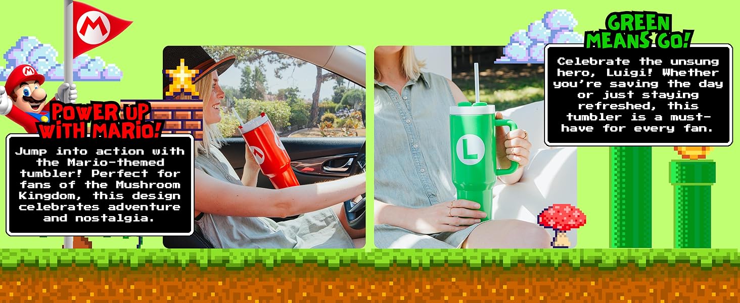 Pyramid America Super Mario Bros. Luigi Icon Travel Tumbler With Leak-Resistant Lid, Reusable Straw