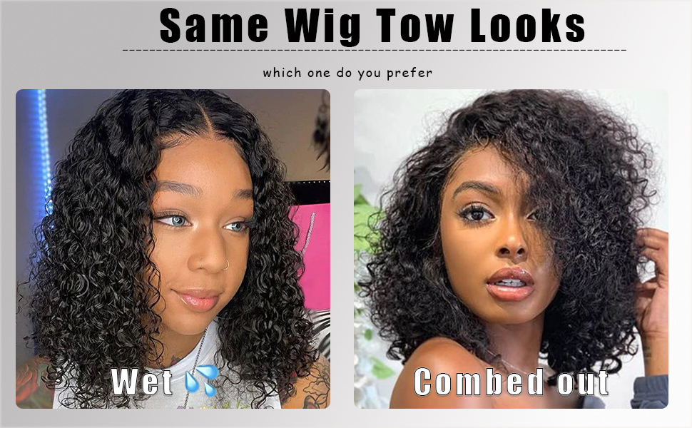 Wear and Go Limfri Bob Parykker Ægte Hår Præplukket Præskåret Vandbølget Krøllet Bob Paryk Ægte Hår Limfri Kort 4×4 Lace Front Parykker Ægte Hår_voghion.com