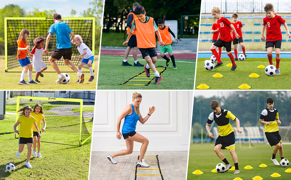 Porterías de fútbol para niños de 4 x 3 pies para patio trasero, incluye  una red de fútbol, pelota, bomba, objetivo, estacas y conos, juego completo