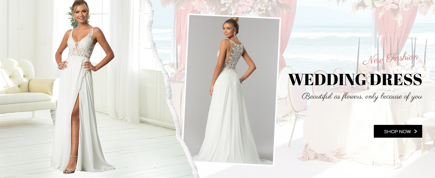 boho beach wedding dresses for bride 2023 lace appliques beading prom dress with slit evening gowns