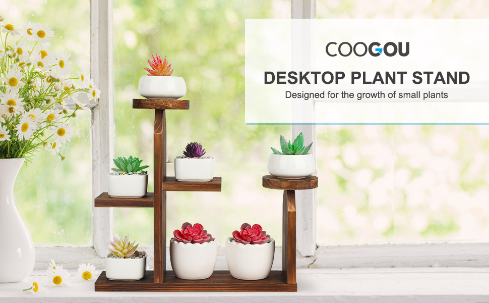 COOGOU Wood Desktop Plant Stand Indoor Windowsill Plant