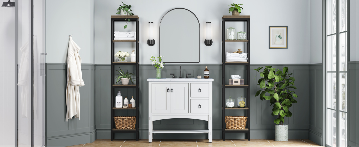 MXARLTR 6 Tier Tall Bathroom Shelf, Narrow Shelving Unit with Steel Frame