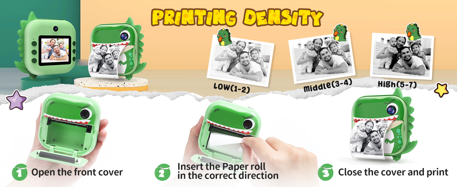 Skirfy Kids Camera Instant Print,Digital Camera for Kids with 5 Print Paper&32G TF Card&Reader,Dinosaur Selfie Camera with Color Pens&Stickers,48MP Video Camcorder with Lanyard,Gift for Boys Girls 17 kids camera