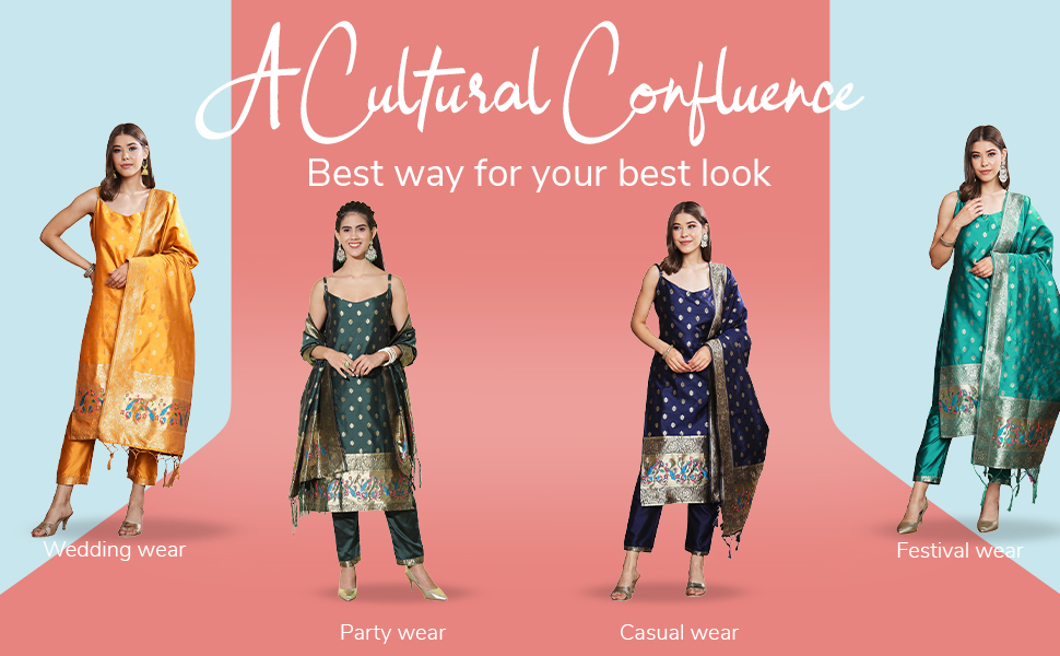 VredeVogel Women's Cotton Self Design Banarasi Sleeveless Straight Kurta