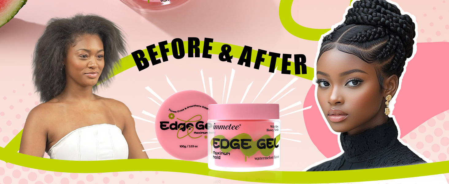 Edge Gel, Frizz Control Strong Hold Hair Styling Gel with Edge Control Brush, Flyaway Hair Tamer