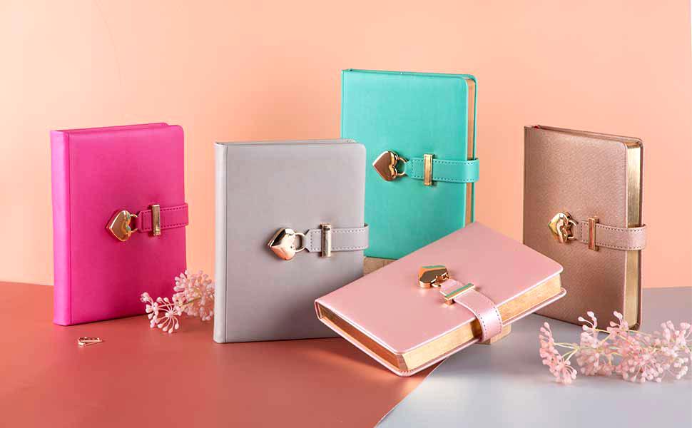 CAGIE HeartShaped Lock Diary with 2 Keys, Pink Diary with