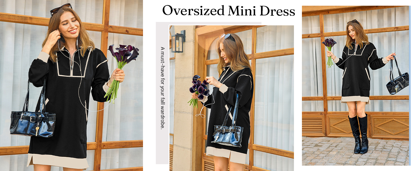 Wenrine Women&#39;s Oversized Sweatshirt Dress