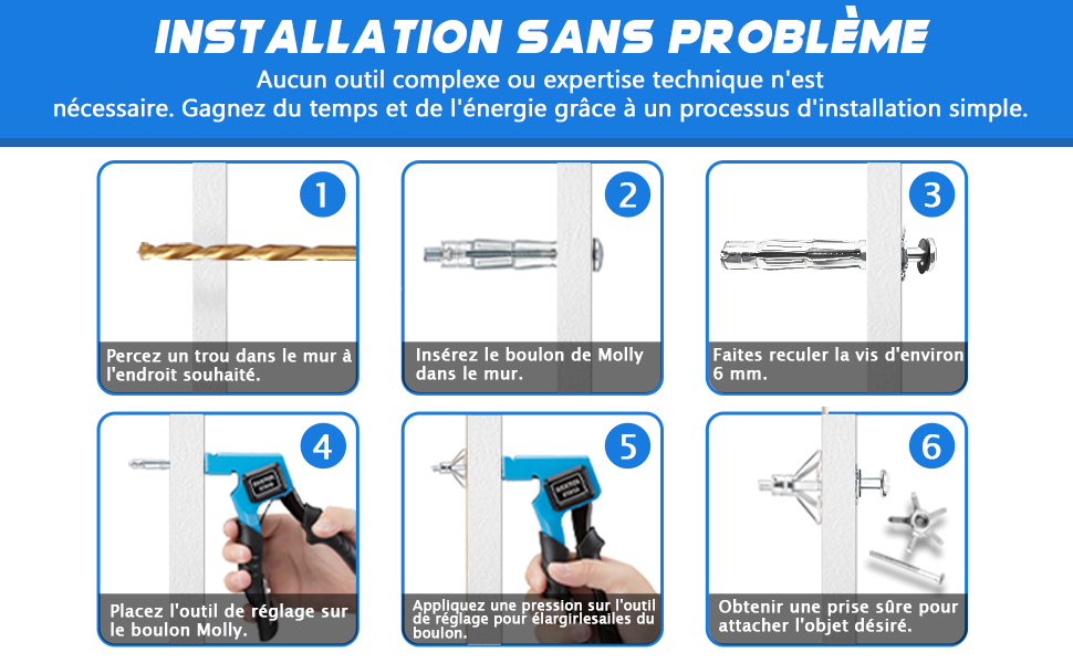 Kit Cheville Molly, Assortiment avec 40 Metallique pour Placo Brique Creuse, Pince Professionnel
