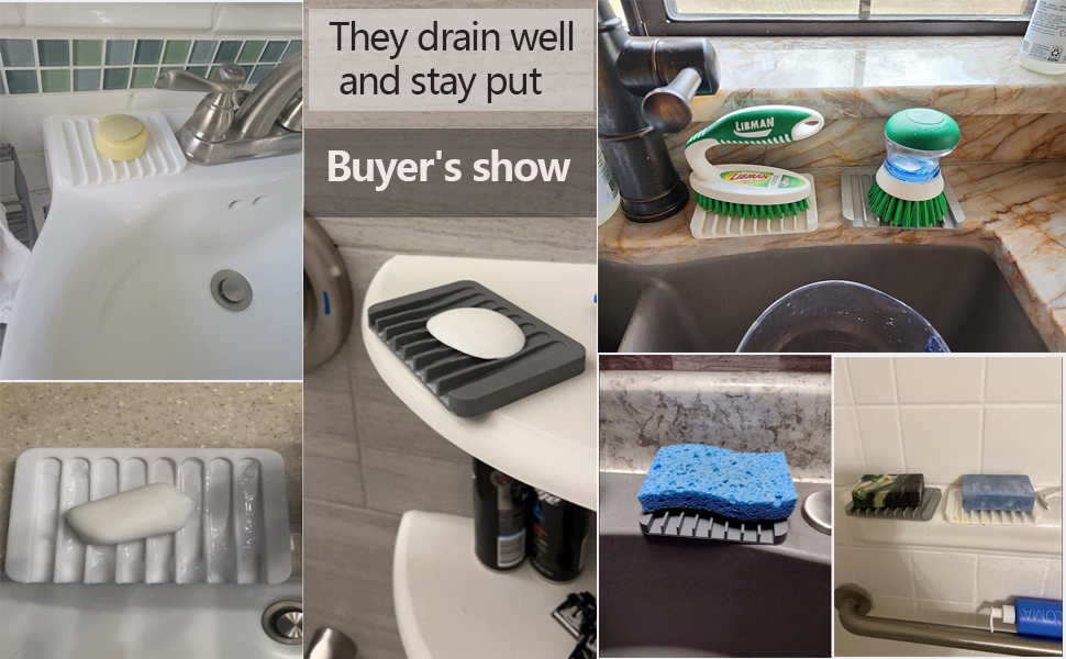 2PCS KAJUDA Self Draining Soap Dishes, Premium Silicone Soap Holder & Saver for