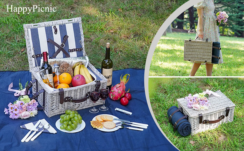 Picnic Basket Sets for 2 Persons with Insulation Cooler