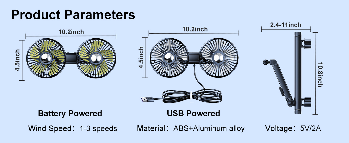 Dual Head Car Cooling Fan for Back Seat Car Seat Headrest Fan for Kids Baby Dog Rear Facing