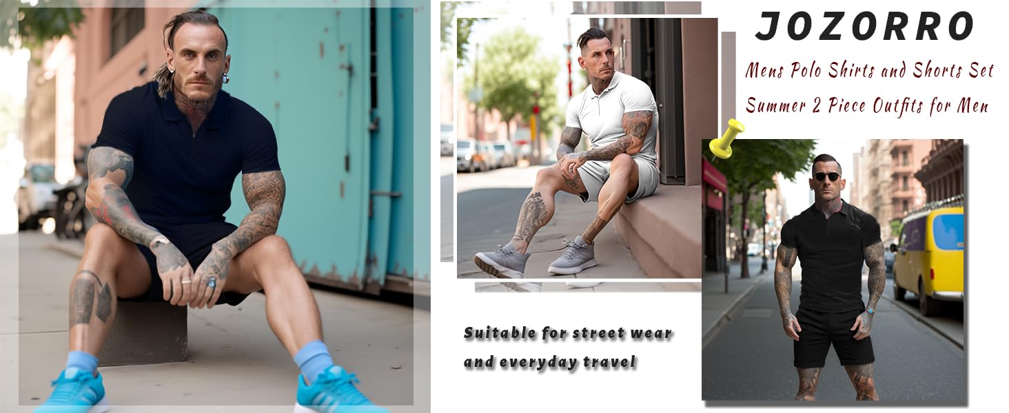 JoZorro Mens Polo Shirts and Shorts Set Tracksuit Fashion Casual Summer 2 Piece Outfits for Men
