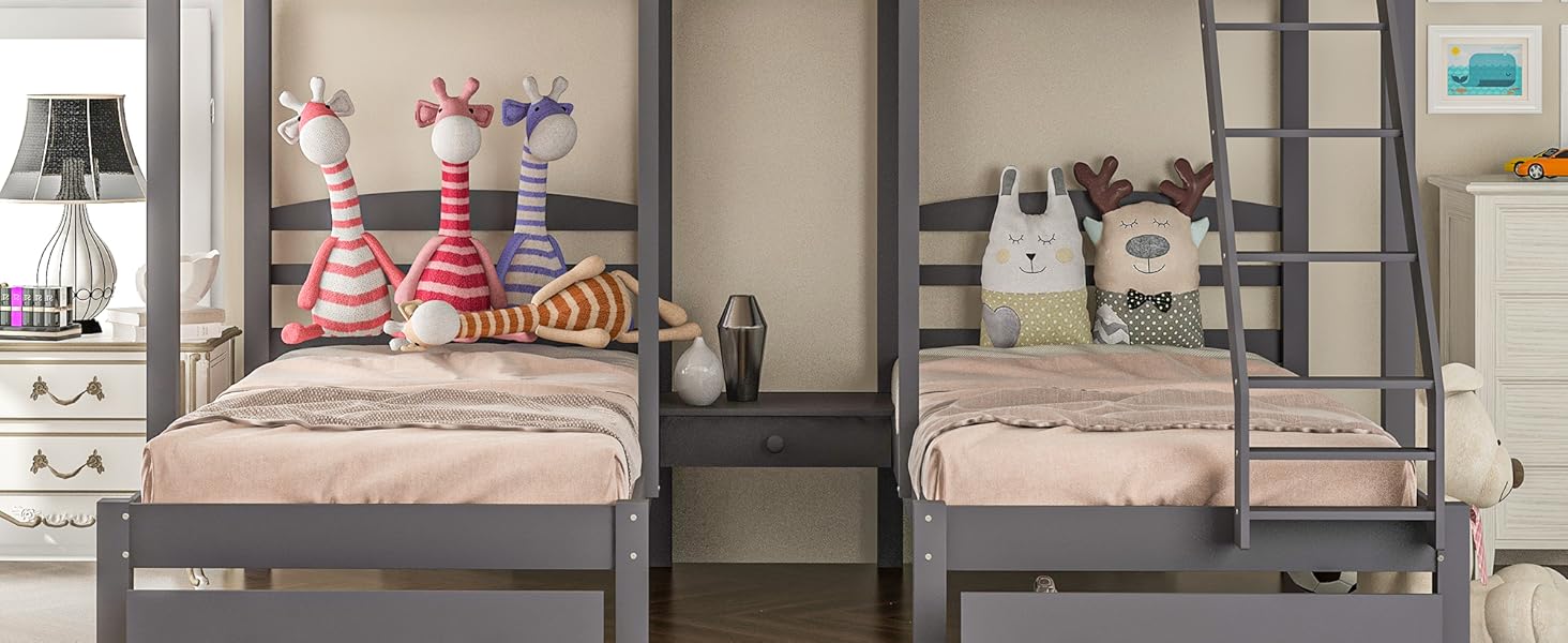 Full Over Twin & Twin Bunk Bed,Triple Bunk Bed with Drawers
