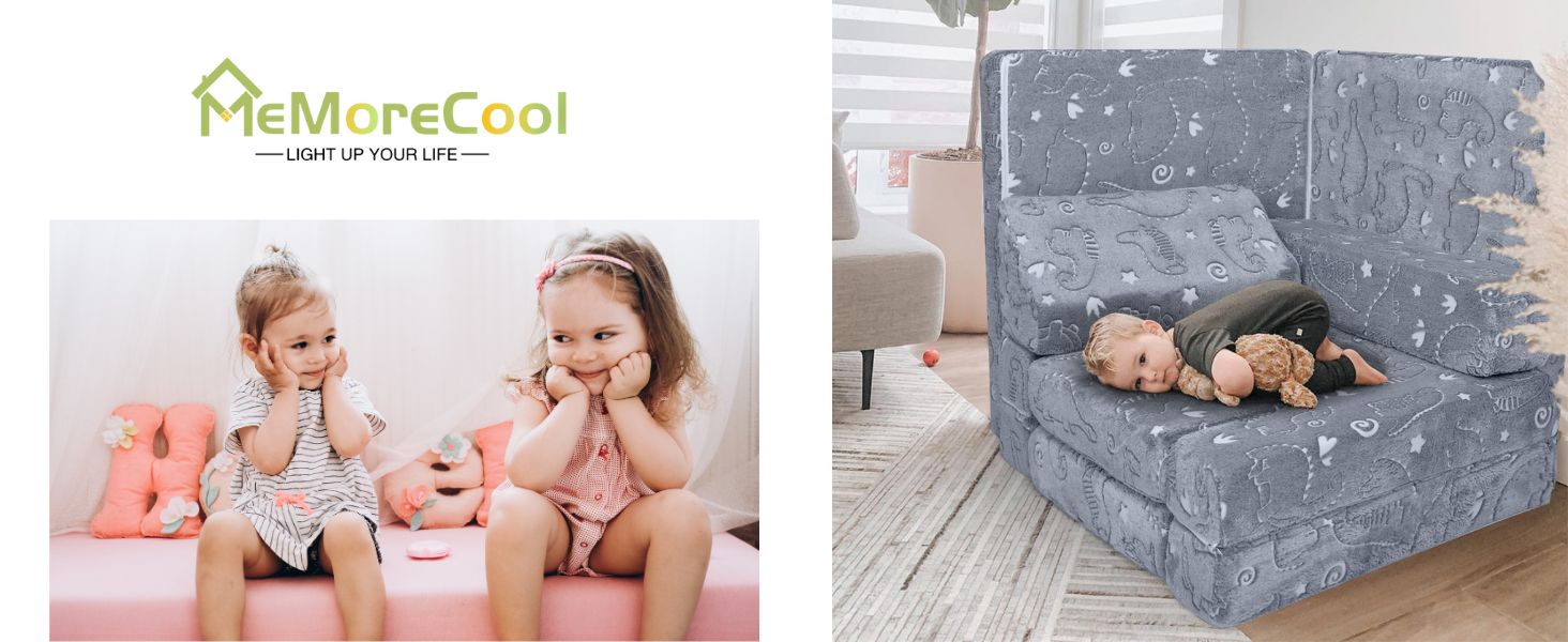 MeMoreCool 10Piece Kids Couch Sofa, Modular Toddler Couch Glow Sofa for Playroom