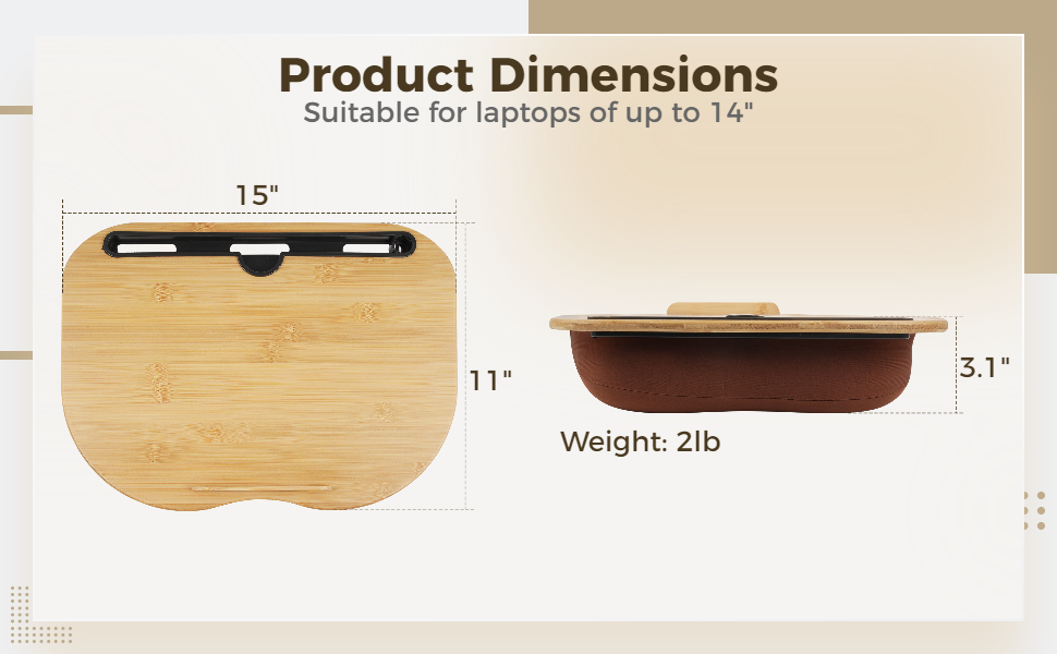 Lap Desk with Pillow Cushion, Portable Bamboo Laptop Stand