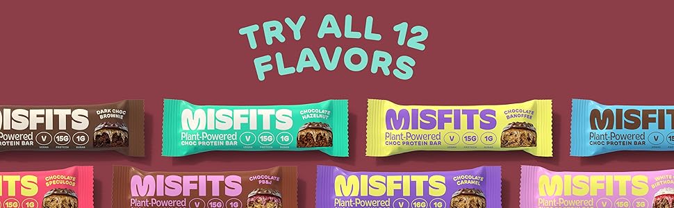 Misfits S'Mores High Protein, Low Sugar, Vegan Protein Bars Flavors