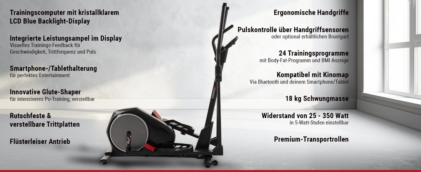 HAMMER Crosstrainer Crossfly BT, inkl. Glute Shaper, Leistungsampel, 24