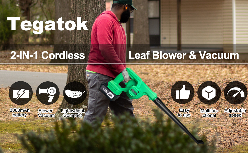 Tegatok Mini Leaf Blower, 2 in 1 Leaf Blower Cordless with