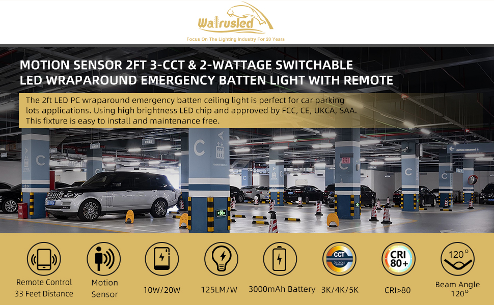 Walrusled 2FT LED Wraparound Emergency Light with Tri-Level Motion Sensor