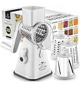 Rotary Cheese Grater with Upgraded, Reinforced Suction - Round Cheese Shredder Grater with 3 Repl...