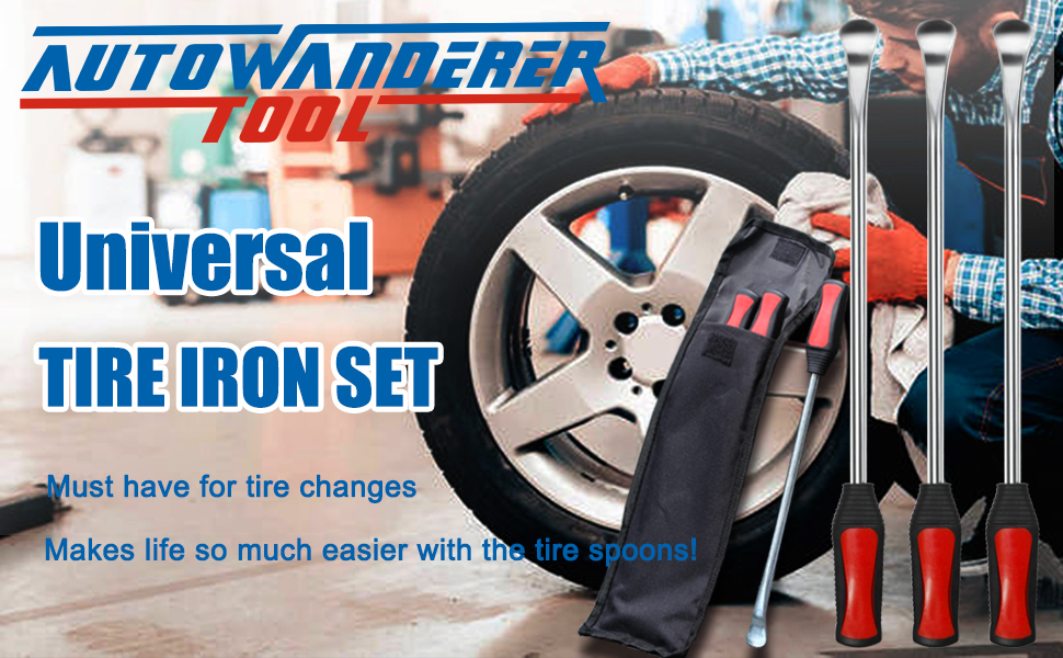 AutoWanderer Tool 15” Tire Spoons Iron Set, Steel Tire