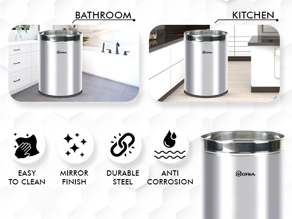 Stainless Steel Dustbin - Durable & Open Top -13