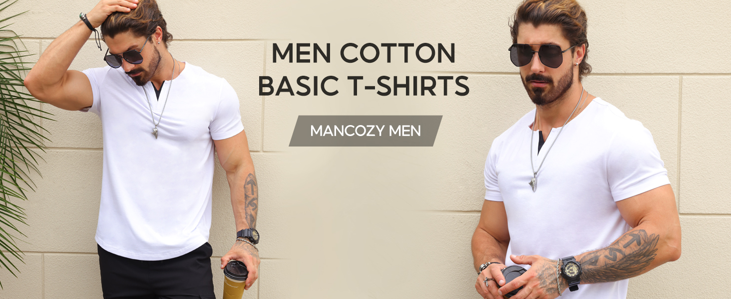 Mancozy Mens 3 Pack T Shirts Casual Fashion Longline V-Neck Shirt tee…