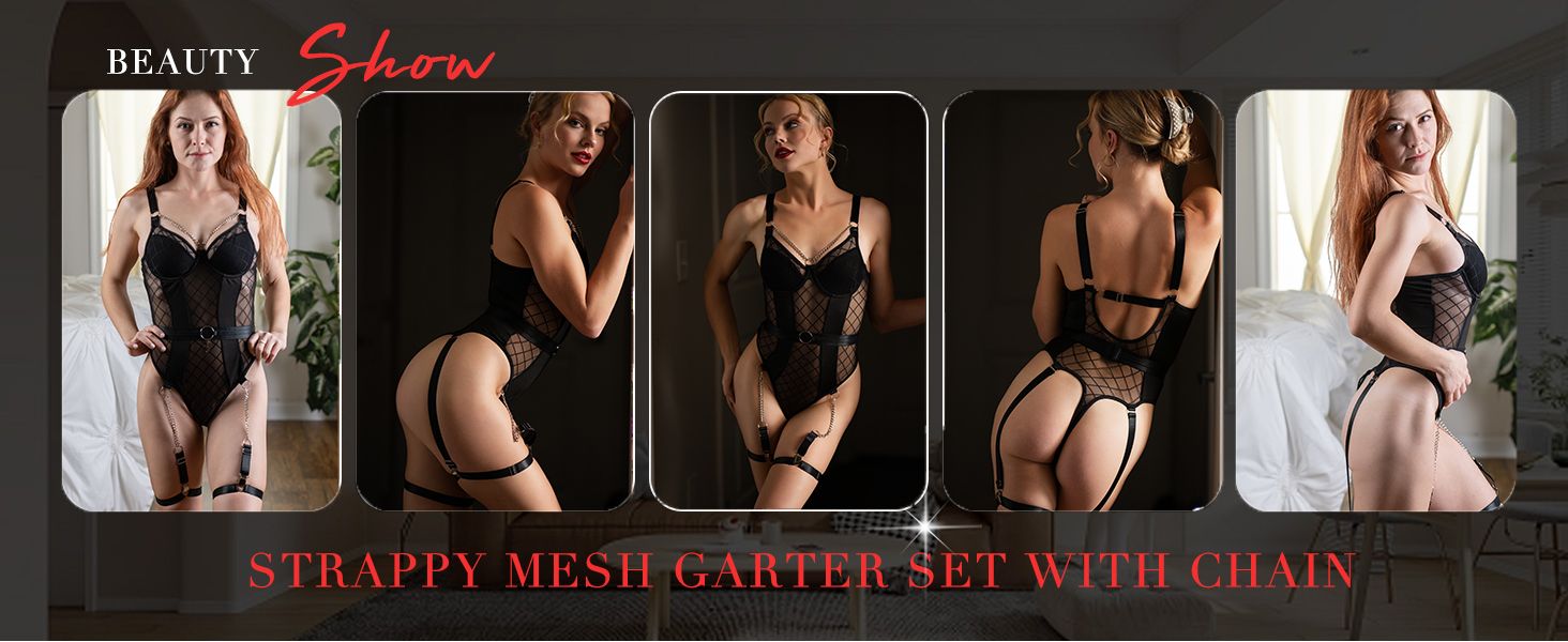 Lace Babydoll Bodysuit Bra and Panty Set