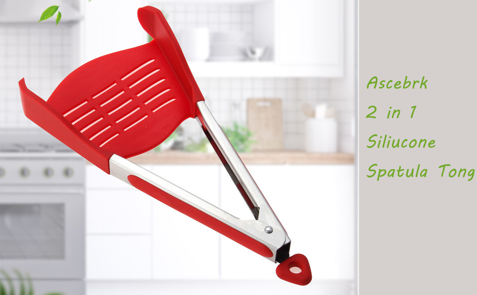 2 in 1 Spatula Tong for Cooking, Silicone Kitchen Tongs 13 inch Non Sticky BBQ