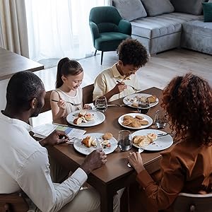 Family enjoying dinner after work