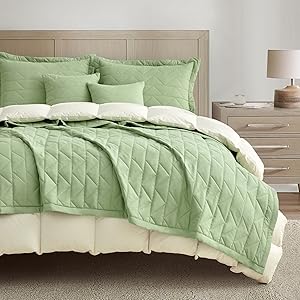 Oversized King Bedspread 128x120, Modern & Contemporary Look, Reversible, 5 Piece Set, King/Cal King, Sage Green - Li A0e6788f 5544 49ba B99f Faf59ece13ac. CR0,0,2000,2000 PT0 SX300 V1