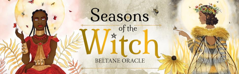 Seasons of the witch banner with 3d box and witches
