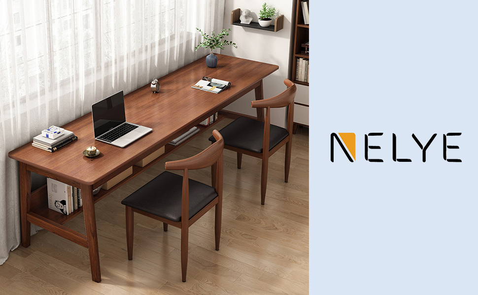 NELYE Extra Long Desk with Bookshelf 47" Wooden Home