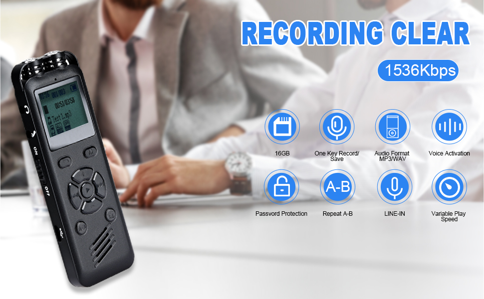 Digital Voice Recorder, Lychee 16GB Audio Sound Recorder Portable MP3