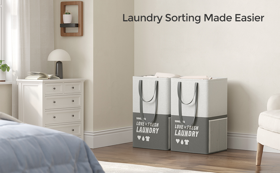 SONGMICS Large Laundry Baskets, 90L, Set of 2, Laundry Hamper with 2